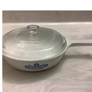Vintage Corning Ware Cornflower Blue Skillet Pyrex Lid 1980's